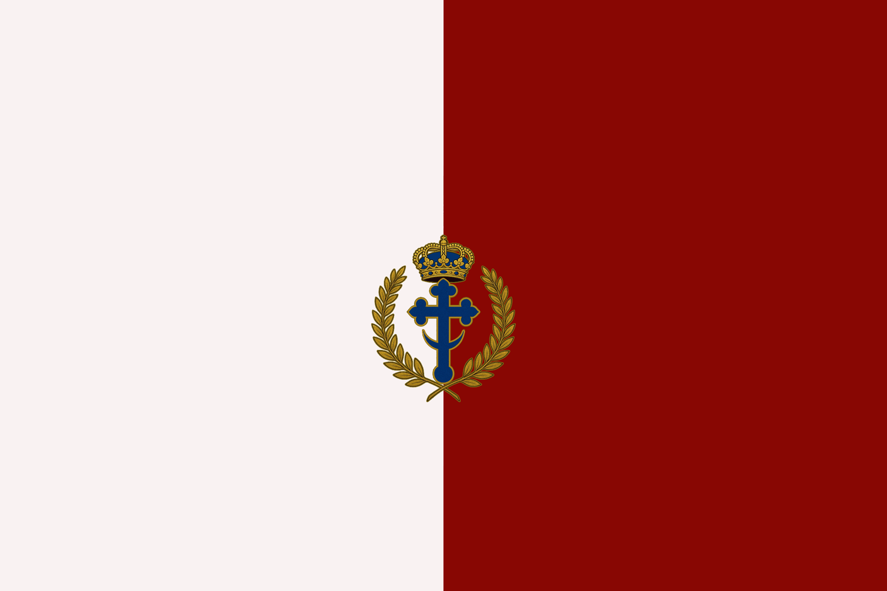 Bannière blanche et rouge de l’Ordre de Saint Sigismond, ornée d’une croix bleue couronnée et de lauriers